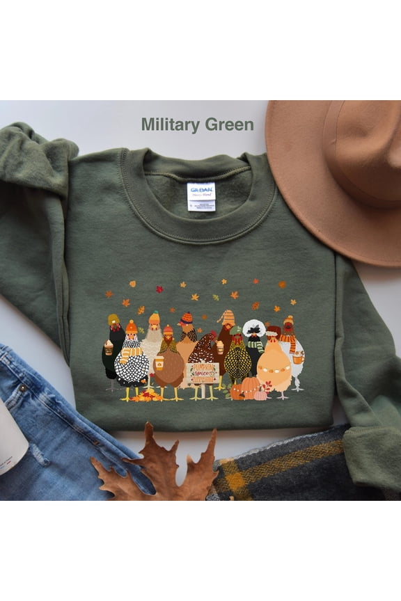 Humorous Fall Chickens Sweatshirt: KMH Women's Autumn Graphic Tee