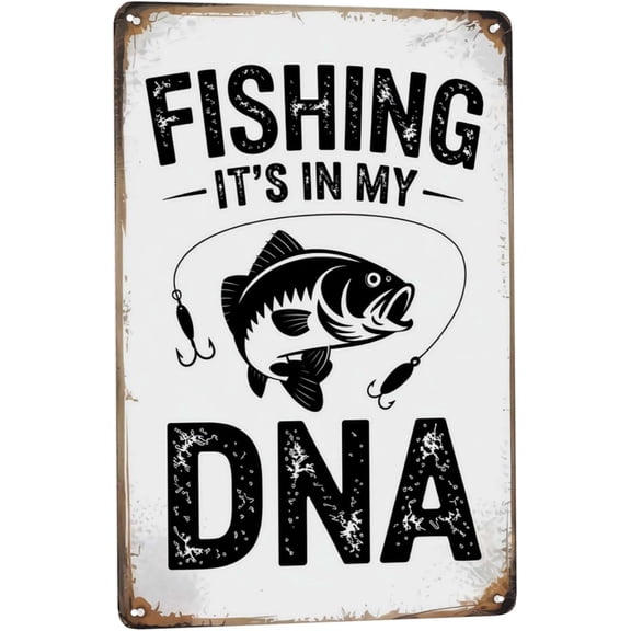 Humorous Fishing DNA Metal Tin Sign Rustic Lake House Wall Decor 8x12 Inch