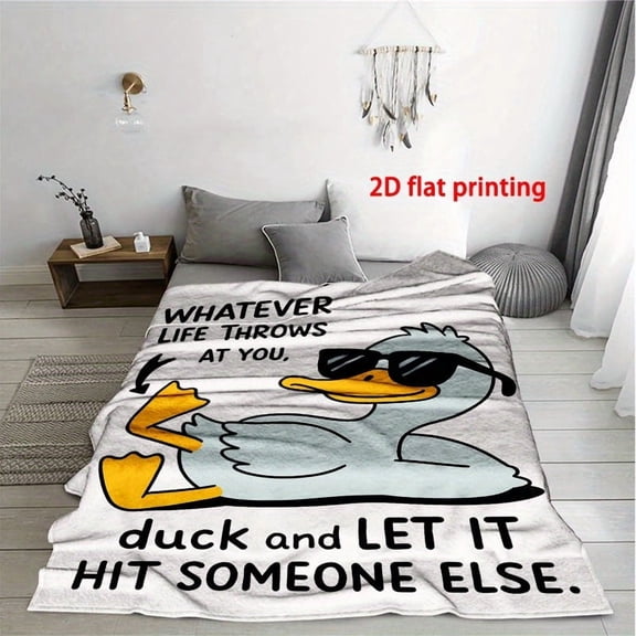 A Humorous Flannel Blanket Featuring a 2D Print of a Duck in Glasses. an Ideal Present for Birthdays Christmas New Year Or As a Cozy Comforter for Naps Adding a Fun Touch to Home Decor