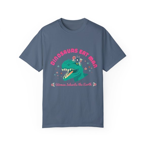 Humorous Funny Dinosaurs Eat Man Funny Retro Outdoor Adventures Dinosaurs Unisex Garment-Dyed T-shirt