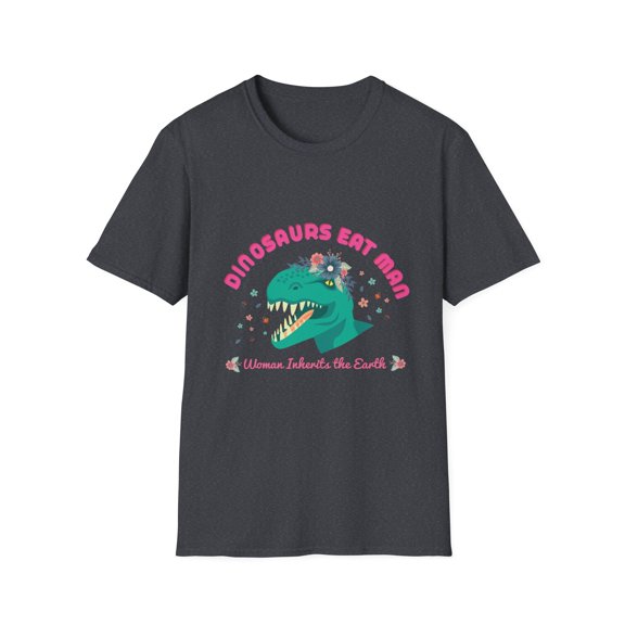 Humorous Funny Dinosaurs Eat Man Funny Retro Outdoor Adventures Dinosaurs Unisex Softstyle T-Shirt