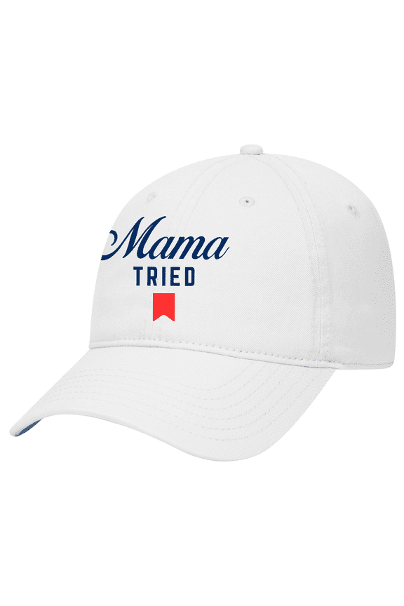 Humorous Funny Womens Cigarette Pack Mama Tried Ladies Embroidered Otto Twill Baseball Cap-White