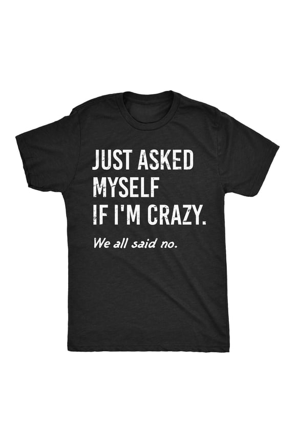 Humorous Graphic Tee, Tops Has "JUST ASKED MYSELF IF I'M CRAZY.", "We all said no." Text Design, Round Neck Regular Fit T - shirts, Size(S - 5XL)
