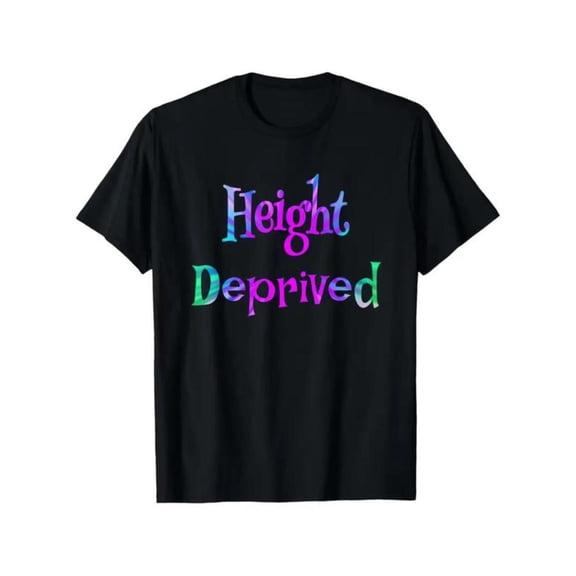 Humorous Height - Themed Printed Tee,Tops Features "Height Deprived" Text with Rainbow Gradient Accents, Round Neck Regular Fit T - shirts, Size(S - 5XL)