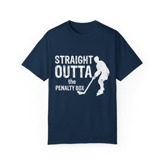 Humorous Hockey Player Sports Gift | Funny Straight Outta Penalty Box Graphic Men Women Unisex Garment-Dyed T-shirt