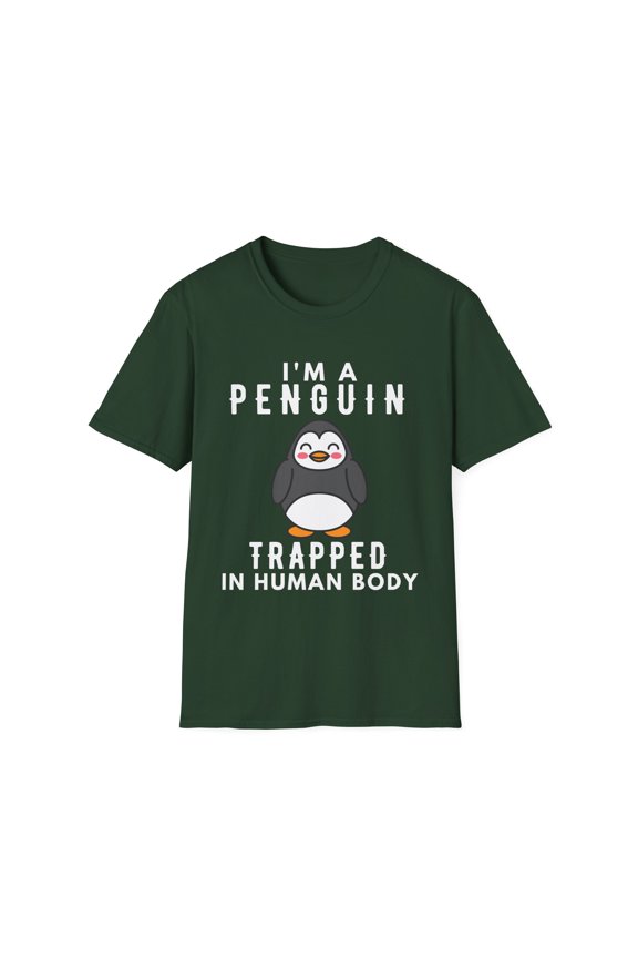Humorous I'm A Penguins Trapped Introvert Gag Gift | Funny Loners Pun Birds Graphic Men Women Unisex Softstyle T-Shirt
