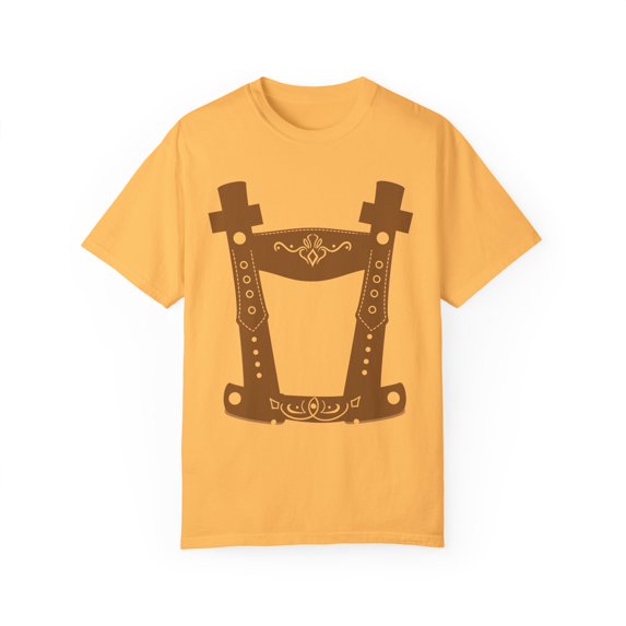 Humorous Leather Bavaria Tracht Dirndl Germany Holidays Novelty Germanic religious Unisex Garment-Dyed T-shirt