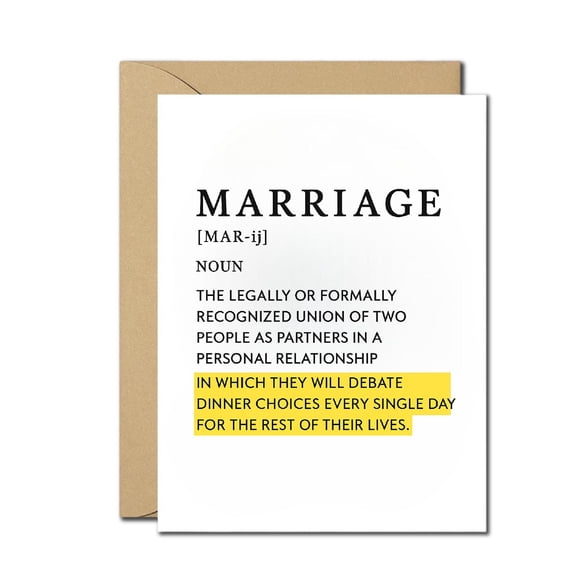 Humorous Marriage Definition Greeting Card - Blank Inside with Envelope - Perfect for Weddings, Anniversaries, or Just for Laughs