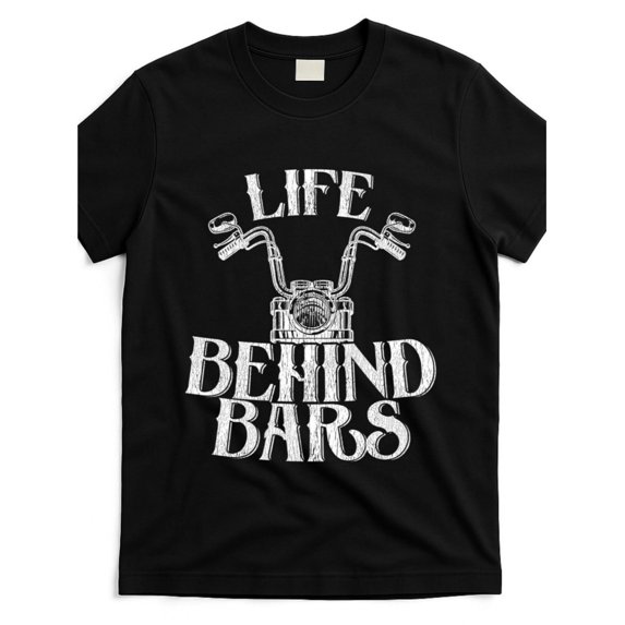 Humorous Motorcycle Prison Joke T-Shirt for Men - Worn Look Life Behind Bars Graphic Tee, Casual Short Sleeve Shirt for Fans & Gift Ideas for Humor Unisex 2026 Black Tee