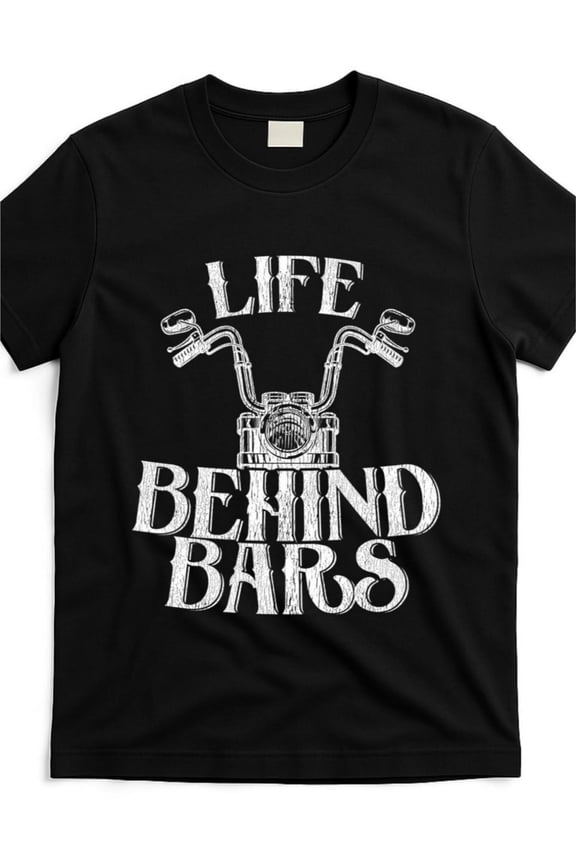 Humorous Motorcycle Prison Joke T-Shirt for Men - Worn Look Life Behind Bars Graphic Tee, Casual Short Sleeve Shirt for Fans & Gift Ideas for Humor Unisex 2026 Black Tee