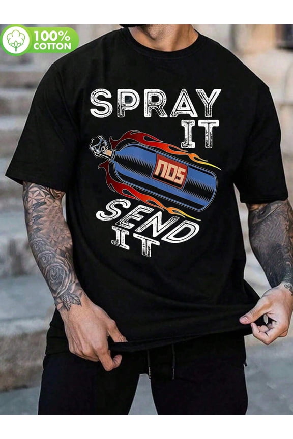 Humorous NOS Spray Drag Racing Car Graphic T-Shirt for Men And Women, Made of 100%, Casual Short Sleeve Tee