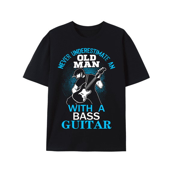 Humorous "Never Underestimate An Old for Man with A Bass Guitar" Graphic Tee - 100% Cotton, Crew Neck, Short Sleeve, Versatile Casual Wear for All Seasons