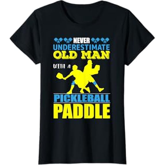Humorous Old Man with Pickleball Paddle Graphic T-Shirt for Fun Sports Enthusiasts