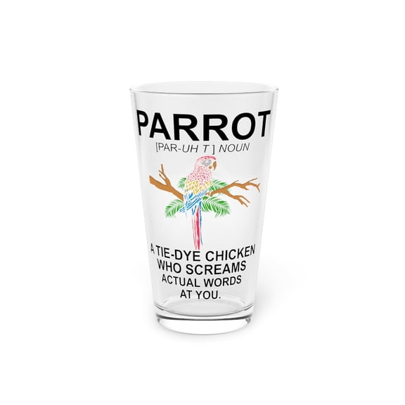 Humorous Parrot Cockatoo Cockatiels Colored Birds Enthusiast Novelty Parakeet Macaw Fan Flying Animals Lover Pint Glass, 16oz