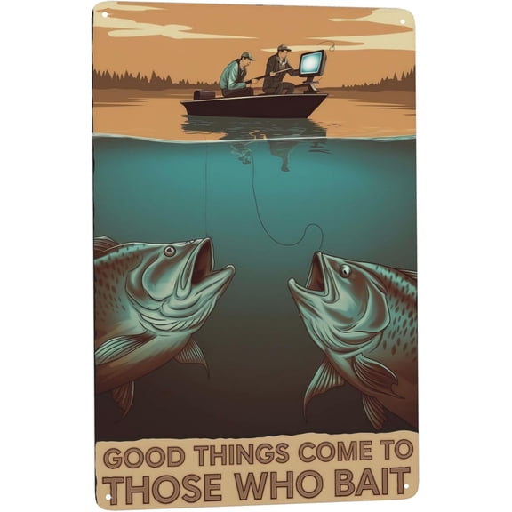 Humorous Phrase Fishing Metal Tin Sign Rustic Vintage Lake Cabin Wall Decor 8x12 Inch