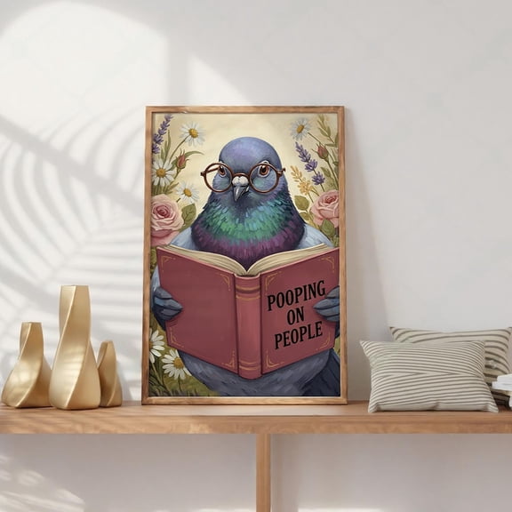 Humorous Pigeon Reading In Bathroom Art Cheeky Animal Reading Pooping Bathroom Art Pigeon Toilet Humor Print Bird Reading