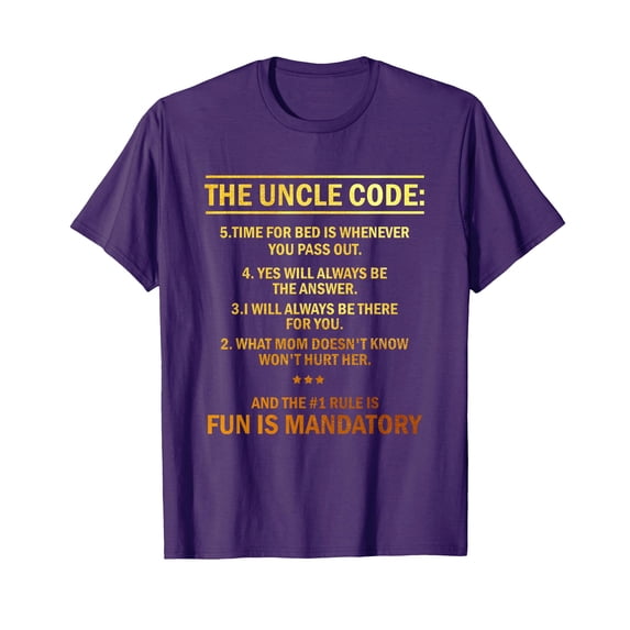 Humorous Purple Family Rules T-Shirt - 5 Rules For The Uncle Code #1 ...