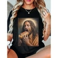 thumbnail image 1 of Humorous Religious - Themed Graphic Tee, Tops Has Jesus Eating Sandwich Design, Round Neck Regular Fit T - shirts, Size(S - 5XL), 1 of 5