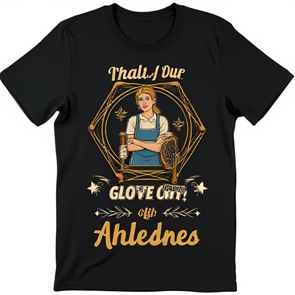 Humorous Retro Black T-Shirt with Vintage Gold Graphic Design for Fantasy Fans