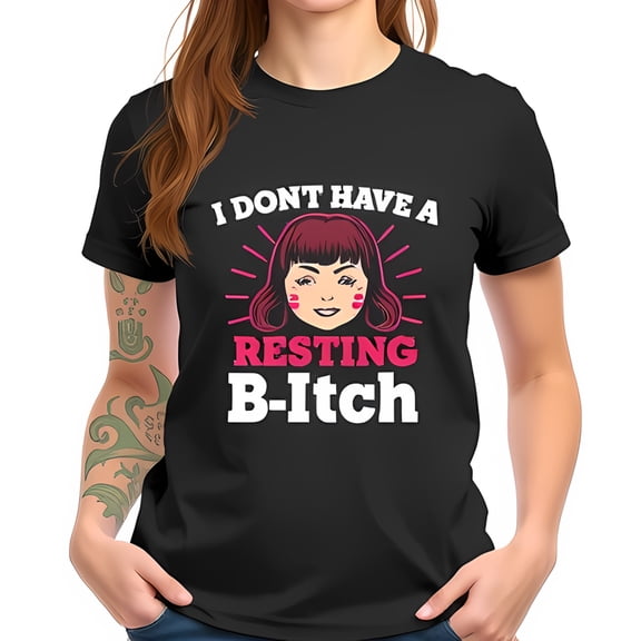 Humorous Retro Graphic Cotton Short Sleeve T-Shirt - " I Don't Have a Resting B-Itch " Design with Playful Illustration