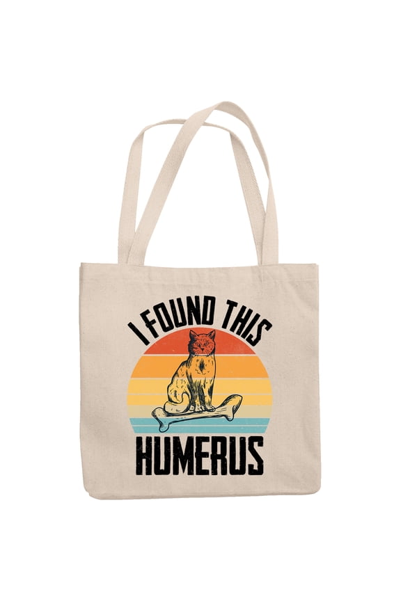 Humorous Retro I Found This Humerus feat. a Cat and a Bone, 12oz Canvas Tote Bag