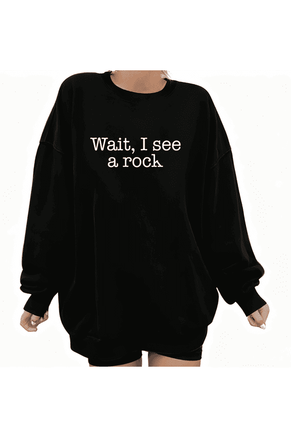Humorous Rock Slogan Graphic Tee T-Shirt Print Top Regular Fit Round-neck long-sleeved Black S-3XL