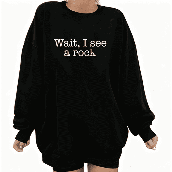Humorous Rock Slogan Graphic softness Cotton Tee T-Shirt Print Top Round-neck long-sleeved Black S-3XL