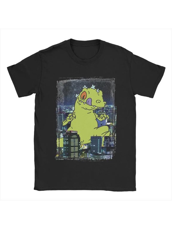 Humorous Rugrat Reptar City Rampage Portrait T-Shirts Men Round Collar 100% Cott