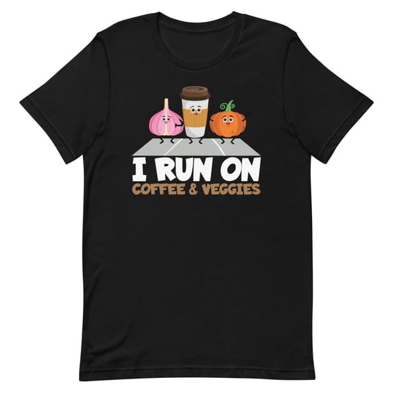Humorous Run On Coffee and Veggies Graphic Tee Shirt