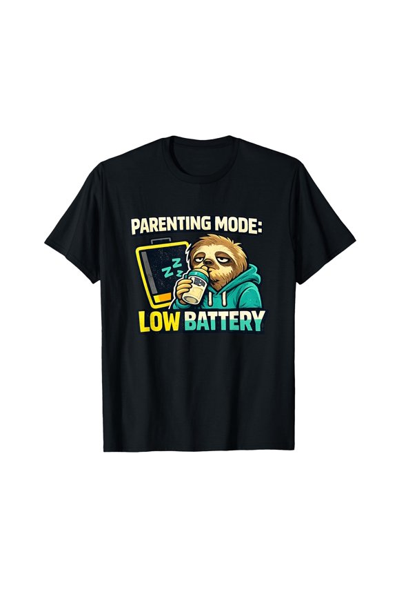 Humorous Sloth Graphic T-Shirt for Parents - Perfect for Low Battery Parenting Mode