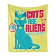 thumbnail image 1 of Humorous Soft Flannel Fleece Throw Blanket, Colorful Cartoon Cats are Aliens Compositions Funny, Cozy Plush for Indoor and Outdoor Use, 50" x 70", Pastel Yellow Magenta, by Ambesonne, 1 of 5