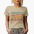thumbnail image 1 of Humorous Somebody's Loud Mouth Basketball Mama, Groovy Retro Wavy Text Merch Gift, Tan T-Shirt, Small, 1 of 5