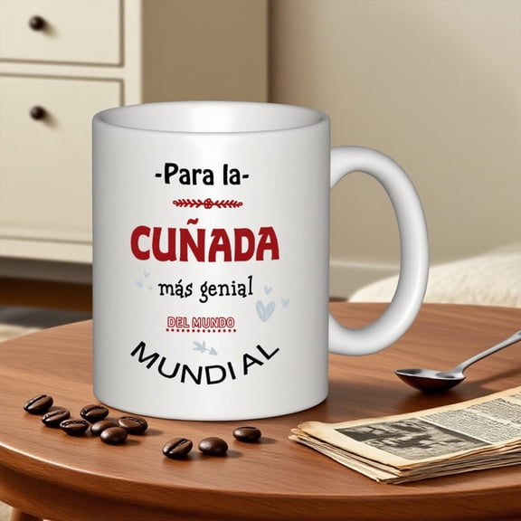 Humorous Spanish Saying on a Ceramic Coffee Mug Featuring The Coolest Sister-In-Law, Designed in White with Red And Black Text. It'S Dishwasher Safe And Makes a Great Reusable Gift for Women Who Love
