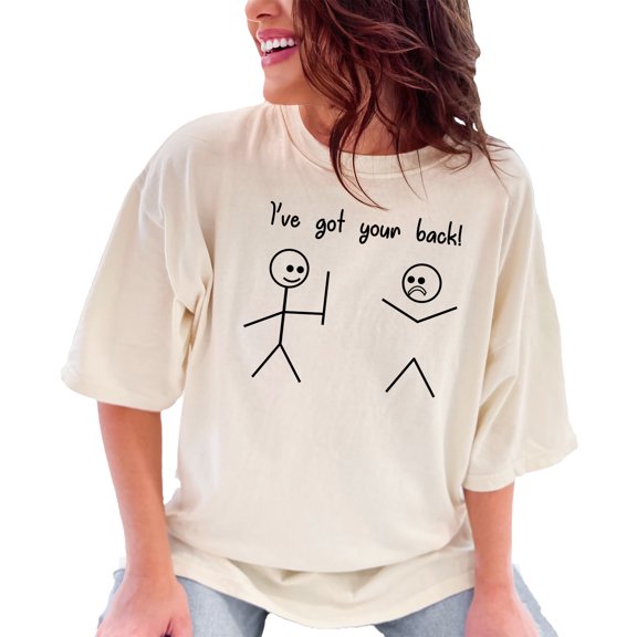 Humorous Stick Figures I've Got Your Back, Ivory Comfort Colors T-Shirt, Medium