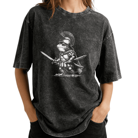 Humorous Tech Themed Nobody Understands Me Like AI Frog Wash Print Tshirt Graphic Tees Shirts Charcoal Oversize S-2XL Casual Tops