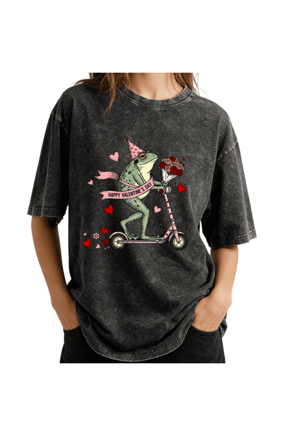 Humorous Tech Themed Nobody Understands Me Like AI Frog Wash Print Tshirt Graphic Tees Shirts Charcoal Oversize S-2XL Casual Tops