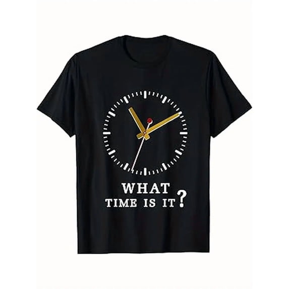 Humorous "What Time Is It?" Graphic T-Shirt - 100% Cotton, Black Crewneck Short Sleeve