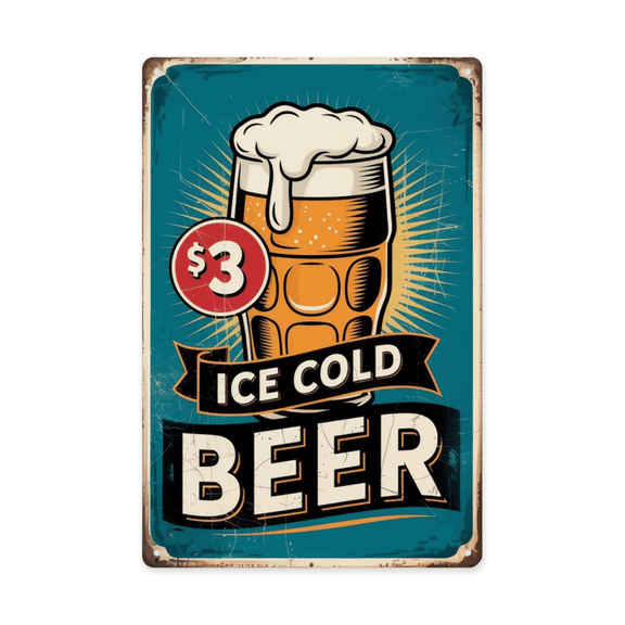 Humorous phrase wall art featuring Beer Ice Gold Beer Service Here Metal Tin Sign Pub Tavern Decor Perfect For Hanging In Basement Patio Rustic Vintage 8x12 inch metal sign for apartment or dorm