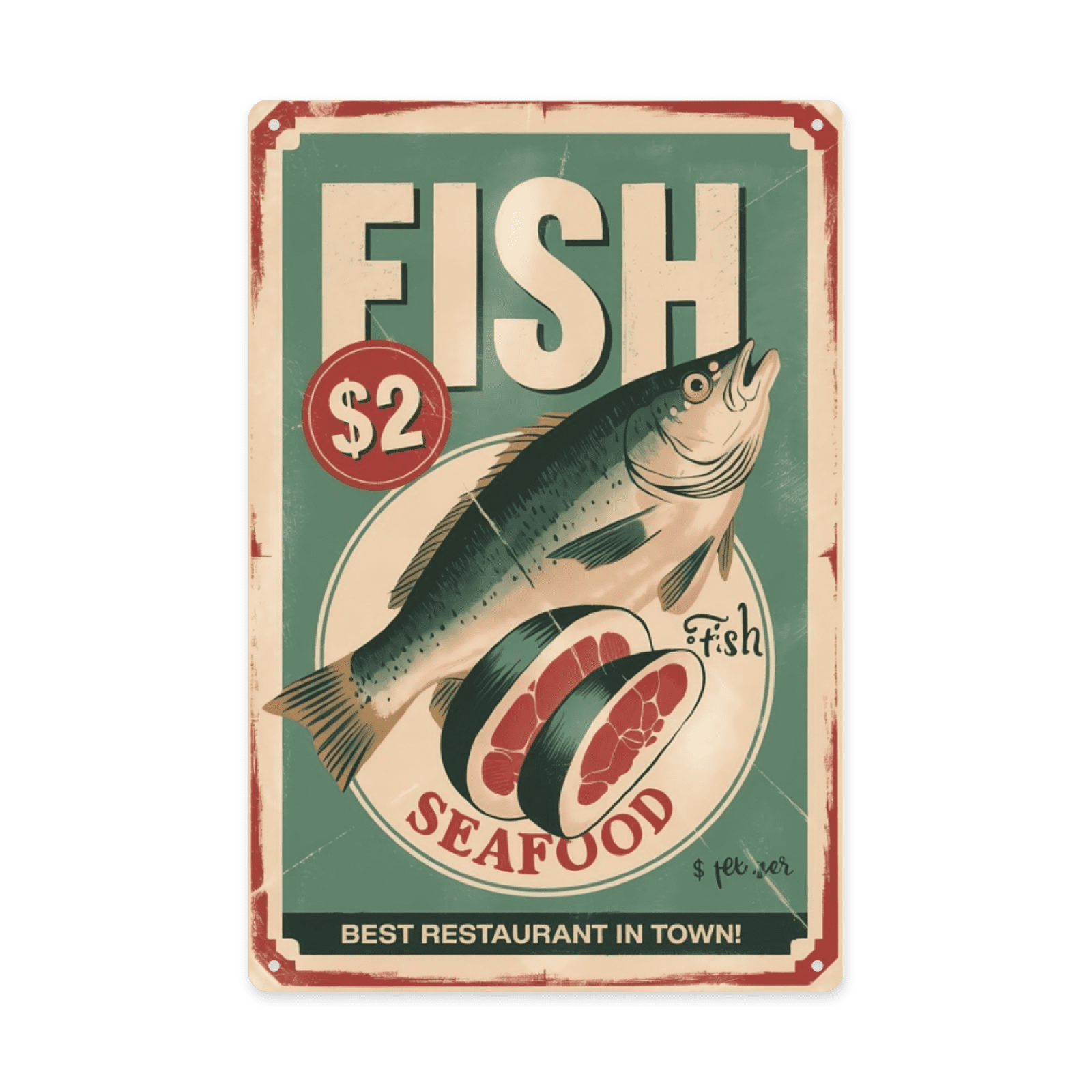 Humorous Fish Shop Signs Humorous phrase wall art featuring Seafood Fish Tin Sign Delicious ...