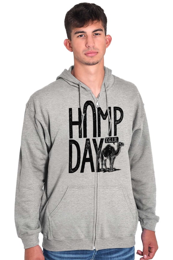 Hump Day Funny Camel Office Workout Unisex Fleece Graphic Zip Up Hoodie Brisco Brands 5X