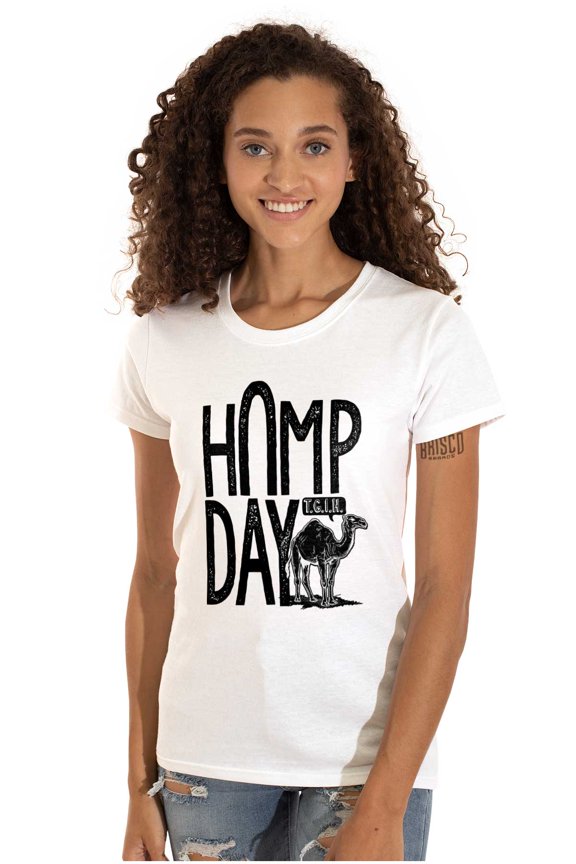 Hump Day Funny Camel Office Workout Womens Slim Fit Graphic Tee Brisco Brands S
