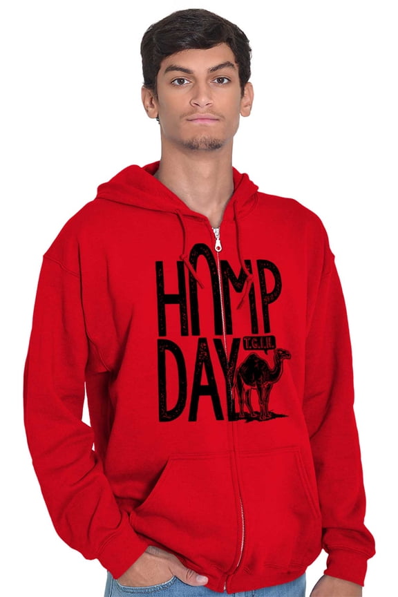 Hump Day Funny Camel Office Workout Zip Up Hoodie Men's Women's Brisco Brands L
