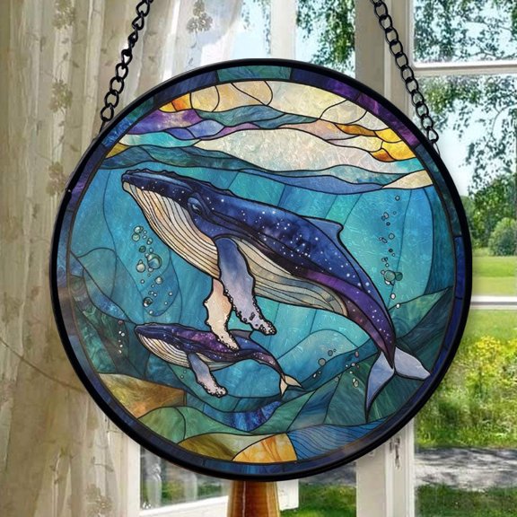 Humpback Baby and Mama: Stained Glass-Style Christmas Ornament - Made With Real Glass, Stained Glass Ornament 2025, Holiday Decoration, Seasonal Keepsake Gift, Unique Collectible,