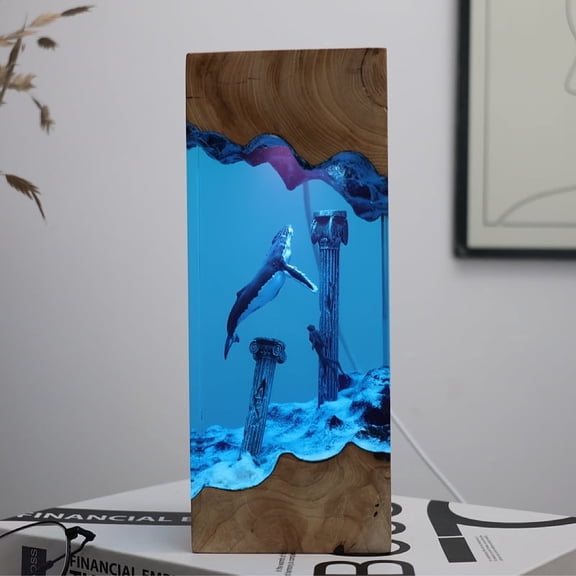 Humpback Whale Diver Undersea Palace Resin Handmade Marine Night Light