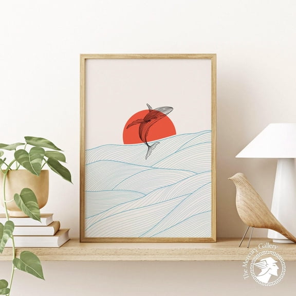 Humpback Whale Line Art Breaching Whale Drawing Sunset Ocean Waves