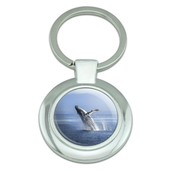 Humpback Whale Ocean Classy Round Chrome Plated Metal Keychain