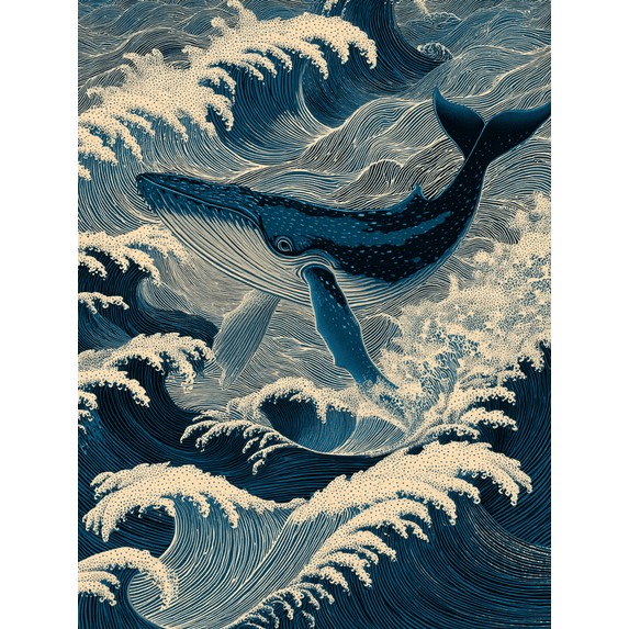 Humpback Whale Ocean Waves Canvas Wall Art, Coastal Nautical Decor for Living Room Bedroom Office