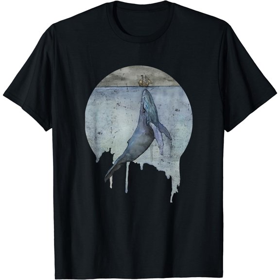 Humpback Whale Ship At Sea Distressed Watercolor Ocean Sea T-Shirt