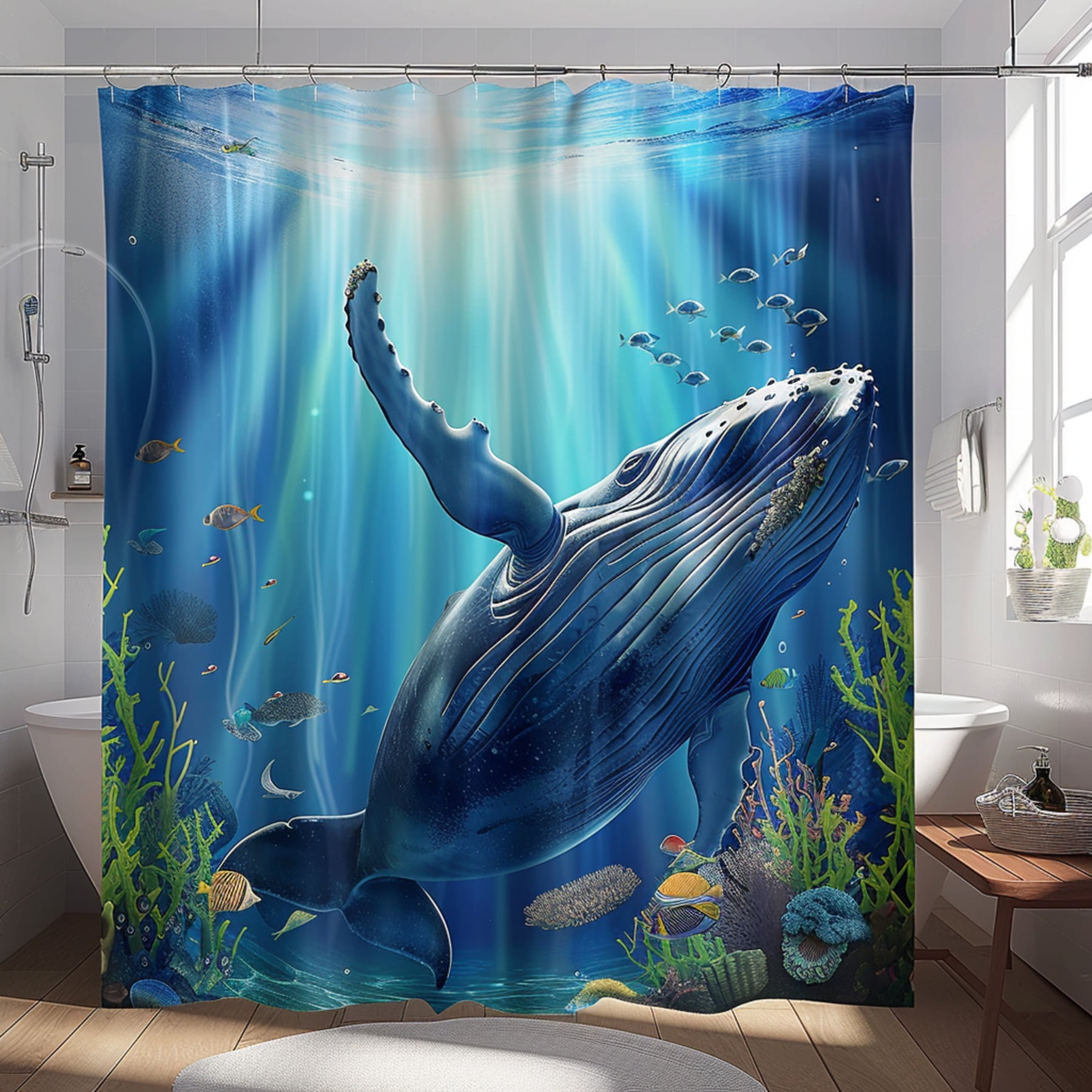 Humpback Whale Underwater Scene Shower Curtain Ocean Wildlife Colorful