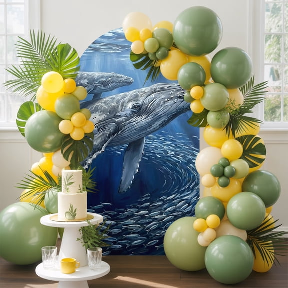 Humpback Whales Arch Backdrop Cover, 4FT, Coastal Animal Sea Nautical Spandex Arch Covers Double-Sided Backdrop for Wedding Birthday Party Photo Background Decoration